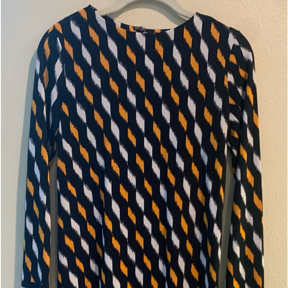 Michael Kors Dress XS Small Black Yellow White Long Sleeve Stretch Washable